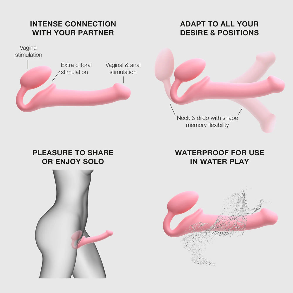 Strap-On-MeSiliconeBendableStraplessStrap-OnPinkinfographic