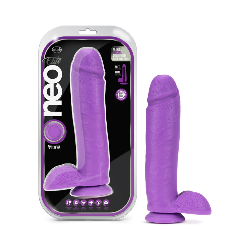 Blush Neo Elite 10 in. Dual Density Dildo with Balls-Neon Purple-