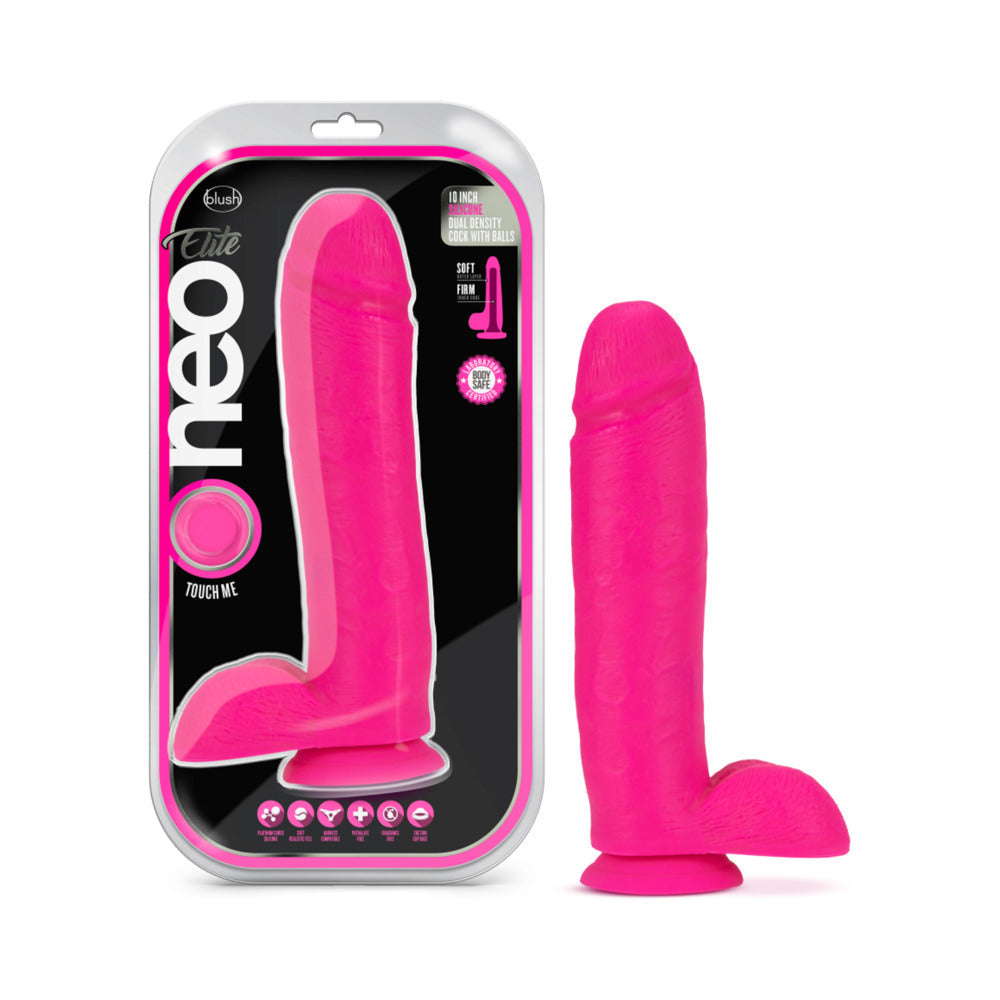 Blush Neo Elite 10 in. Dual Density Dildo with Balls-Neon Purple-