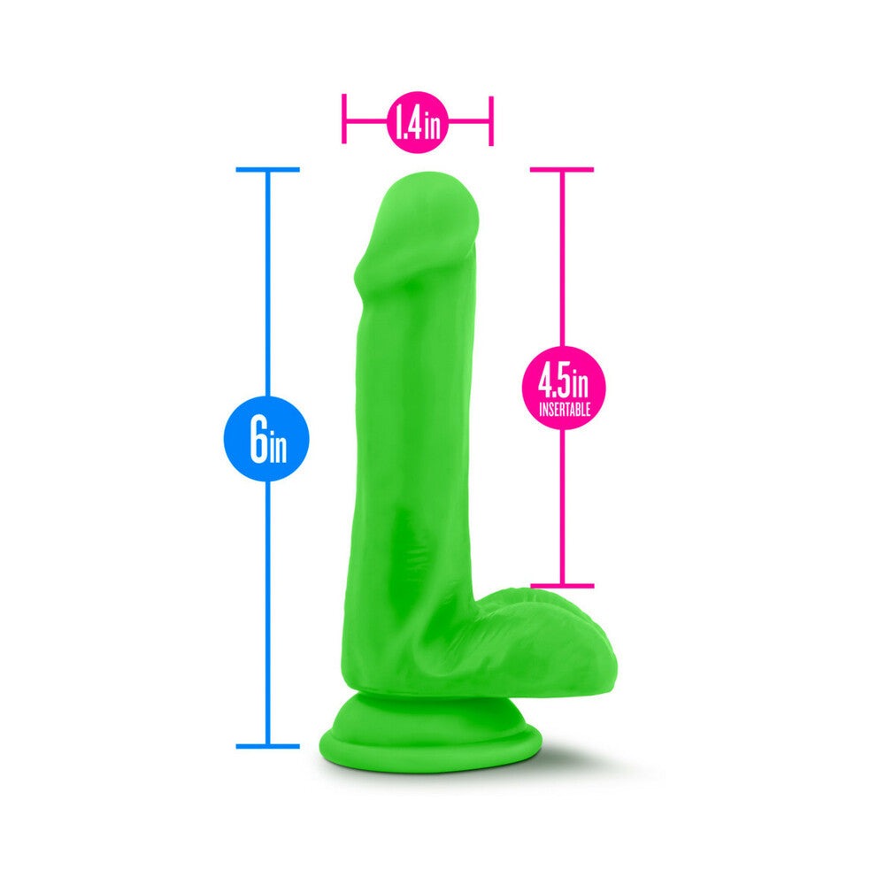 Blush Neo Elite 6 in. Dual Density Dildo with Balls-Neon Green-