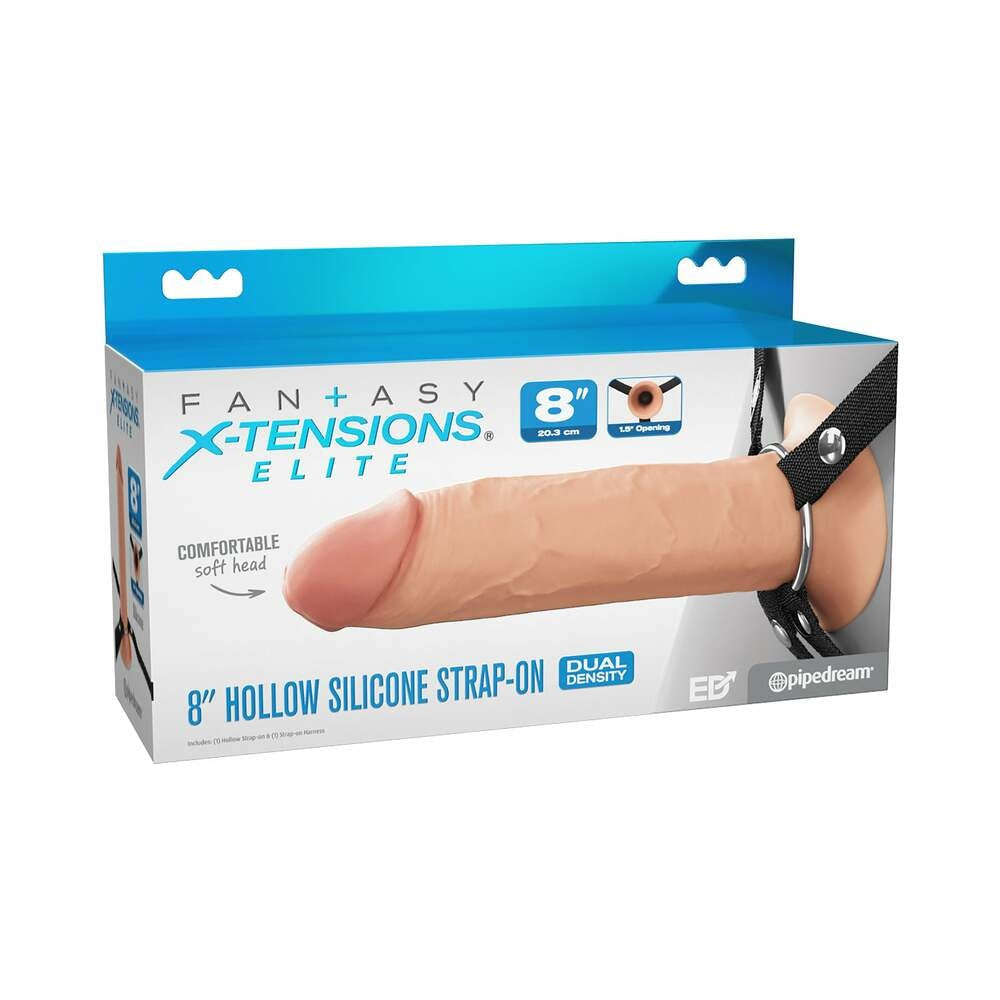 Fantasy X-Tensions Elite Hollow Silicone Strap-On 8 in.-Brown-