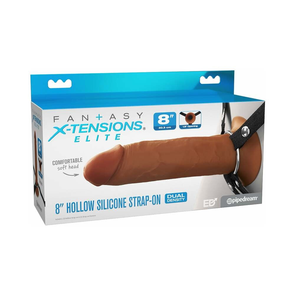 Fantasy X-Tensions Elite Hollow Silicone Strap-On 8 in.-Brown-