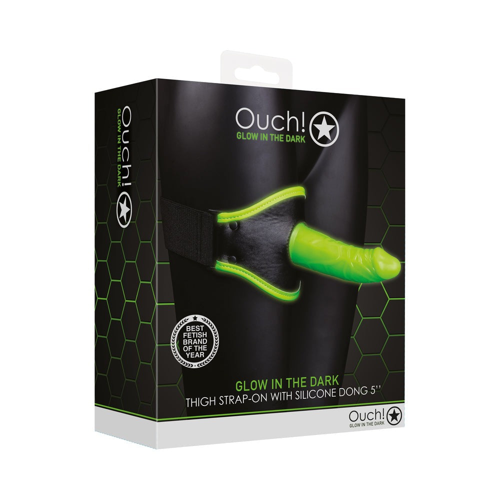 Ouch! Glow in the Dark Thigh Strap-On Harness With 5 in. Silicone Dildo-