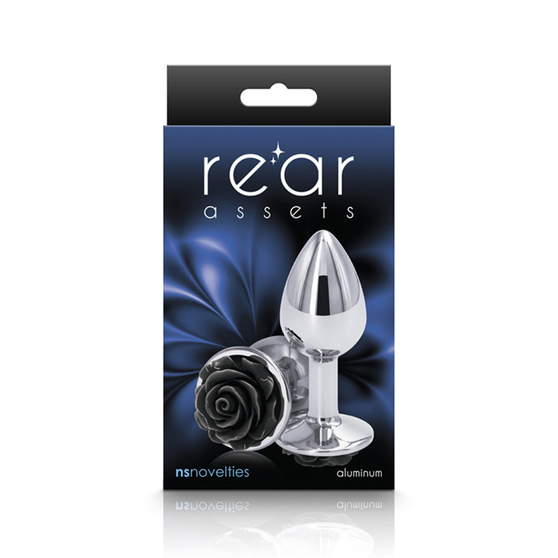 Rear Assets Rose Anal Plug Medium black rose base box