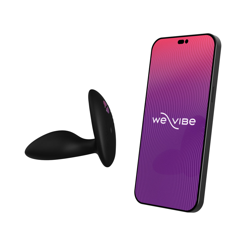 We-Vibe Ditto+ anal plug black angle and app screenshot